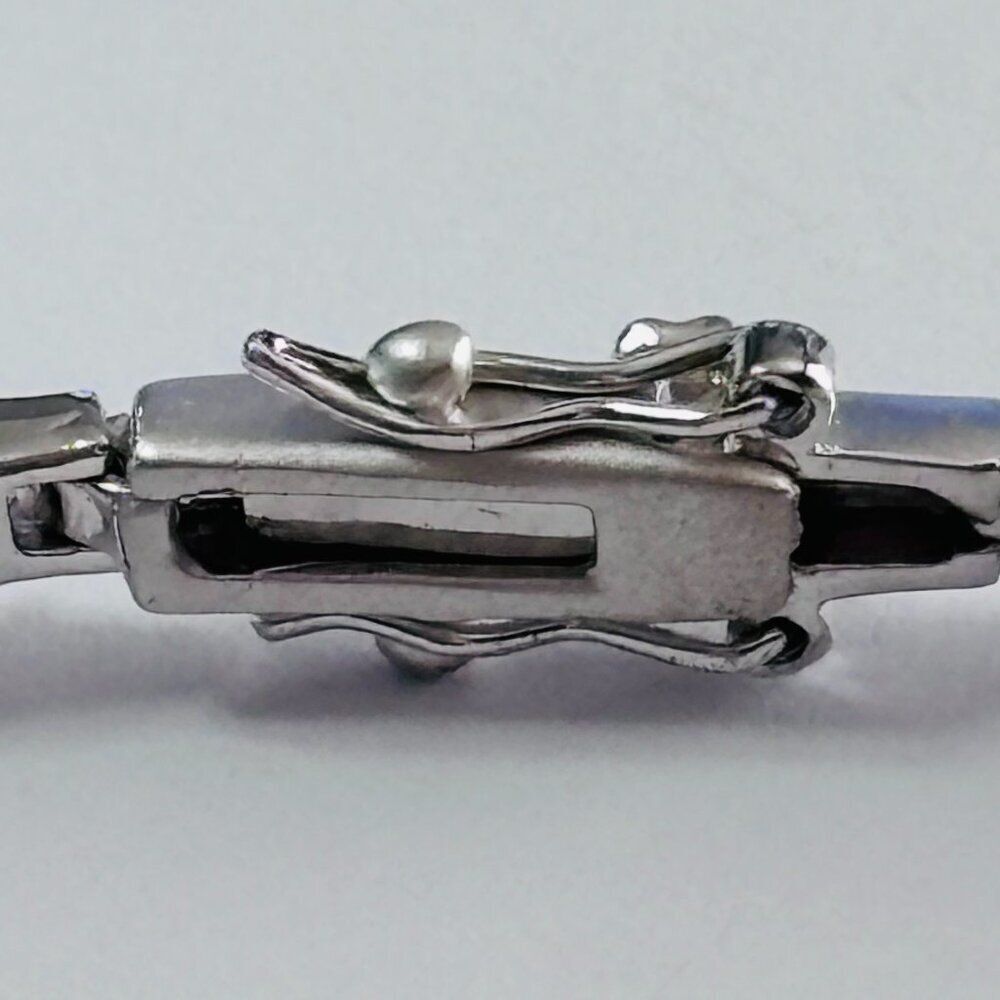Silver Tone Oval & Round CZ Link Bracelet 7” Box Clasp Sparkle - Picture 9 of 13